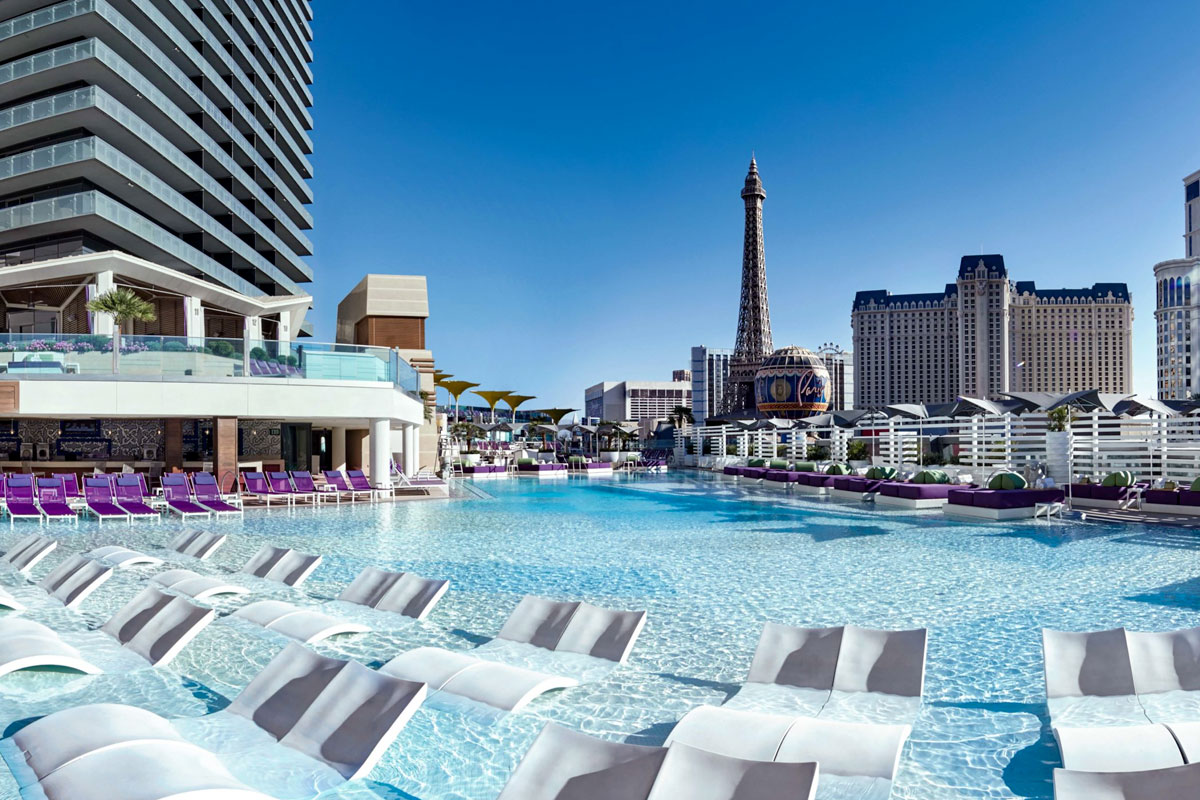 Experience the epitome of luxury at the Boulevard Pool, Cosmopolitan - truly the best hotel in Vegas. Overlooking the vibrant cityscape, it's a multi-level oasis in the heart of the Strip